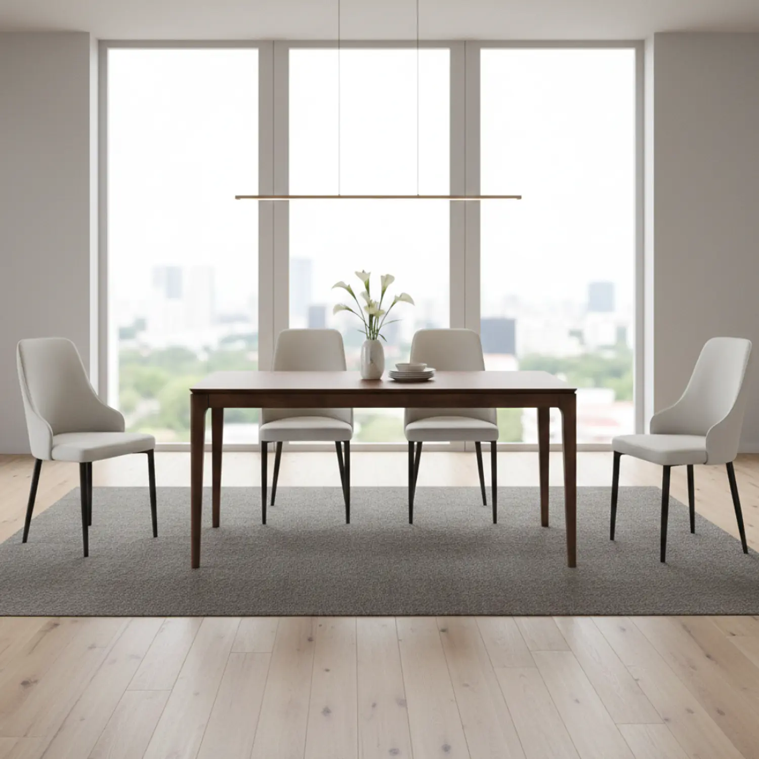 Juego de Comedor Moderno de Madera con 4 y 6 Sillas Tapizada  3