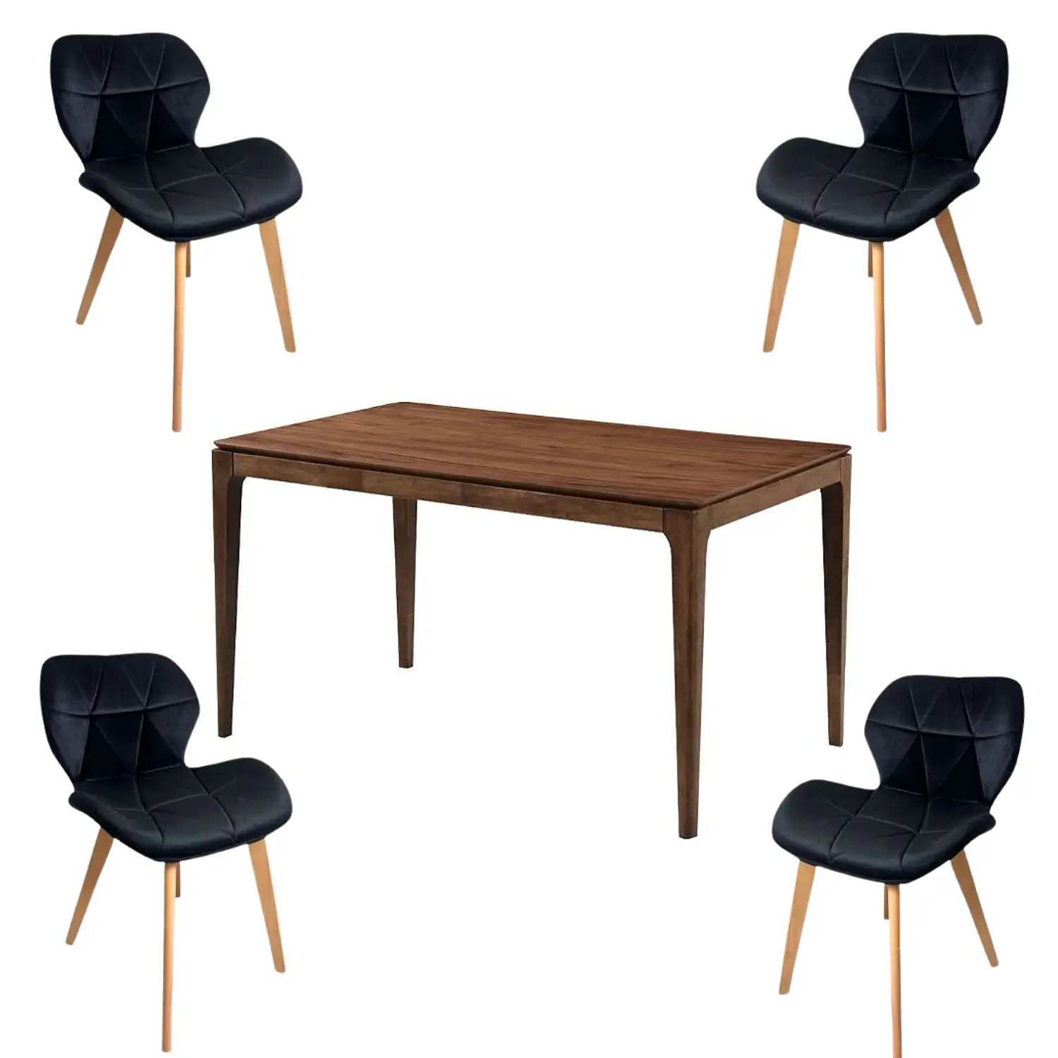 Comedor Rectangular Clásico de Madera y 4 Sillas Mariposa Negras 4