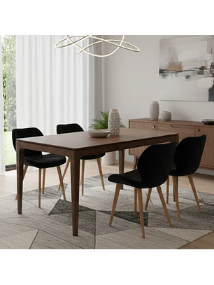 Comedor Rectangular Clásico de Madera y 4 Sillas Mariposa Negras