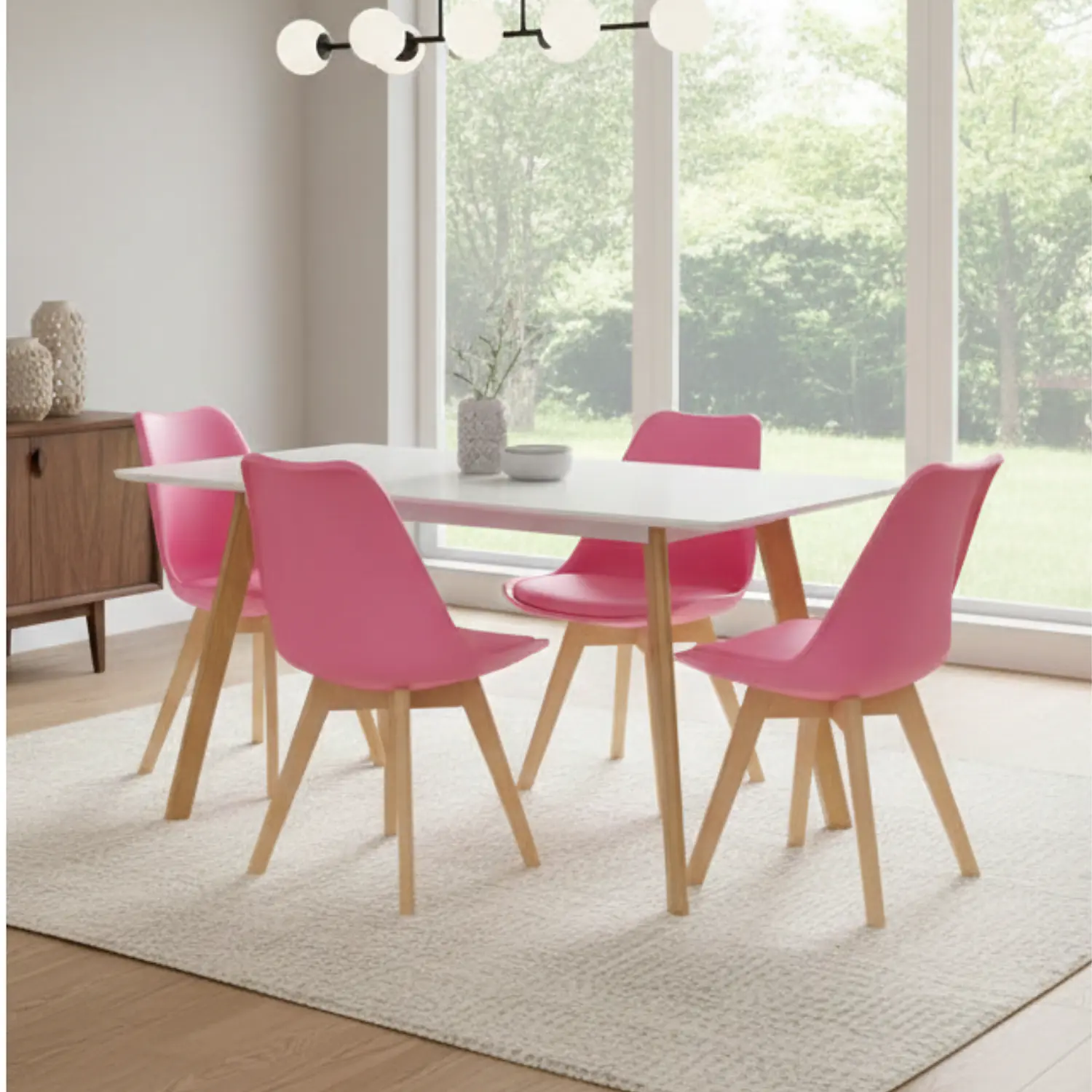 Comedor Rectangular Moderno Tapa Blanca mas 4 Sillas Tulip Nórdicas 3