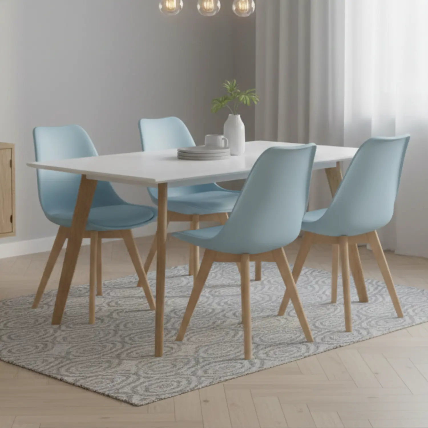 Comedor Rectangular Moderno Tapa Blanca mas 4 Sillas Tulip Nórdicas 5