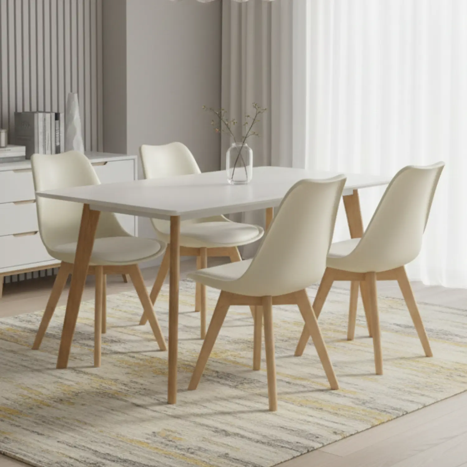Comedor Rectangular Moderno Tapa Blanca mas 4 Sillas Tulip Nórdicas 17