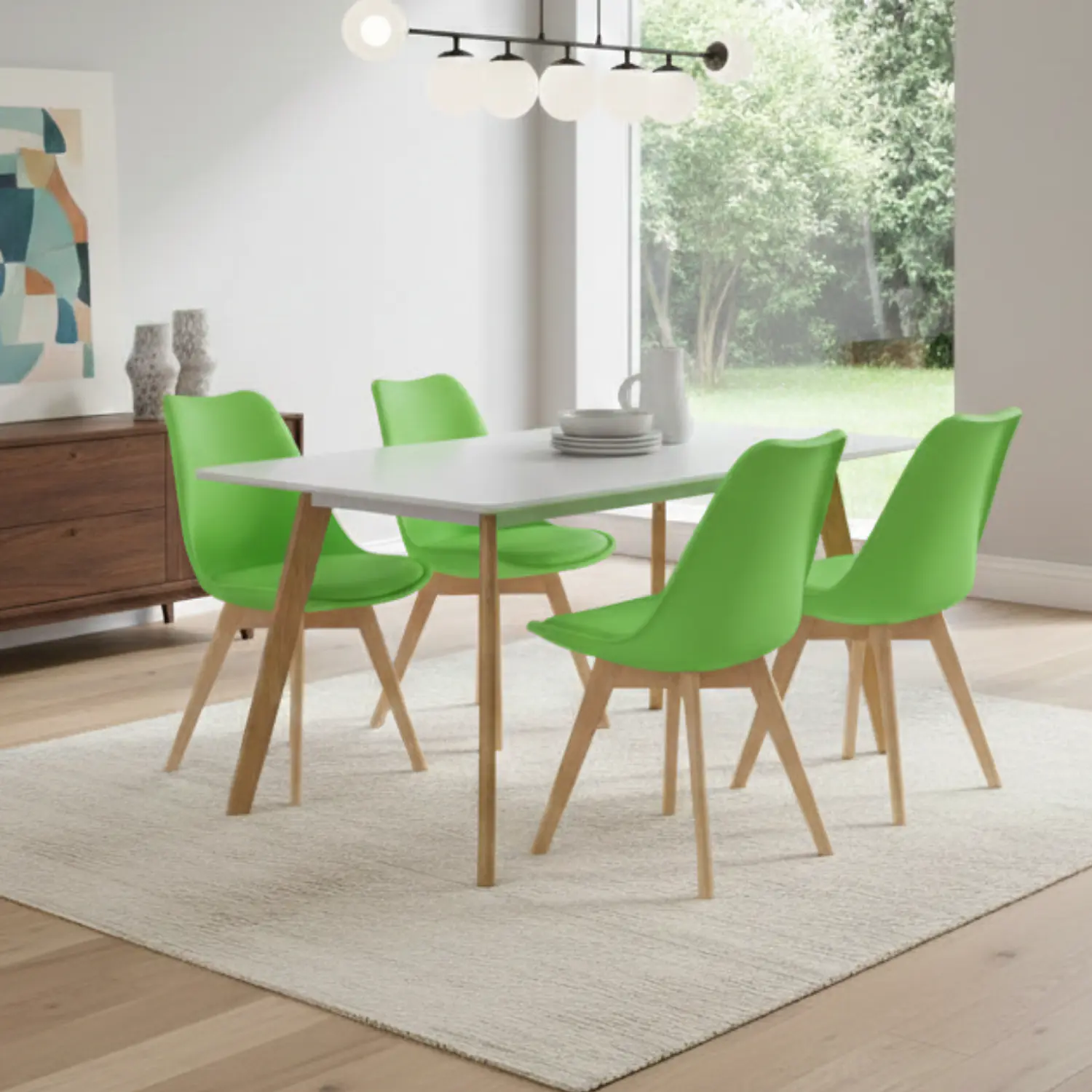 Comedor Rectangular Moderno Tapa Blanca mas 4 Sillas Tulip Nórdicas 11