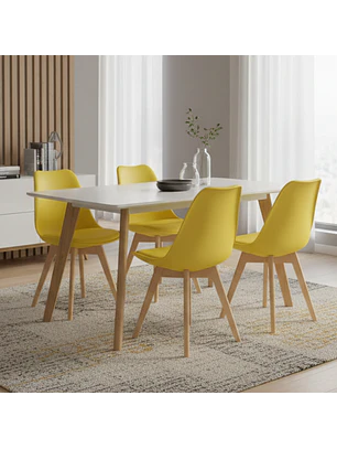 Comedor Rectangular Moderno Tapa Blanca mas 4 Sillas Tulip Nórdicas