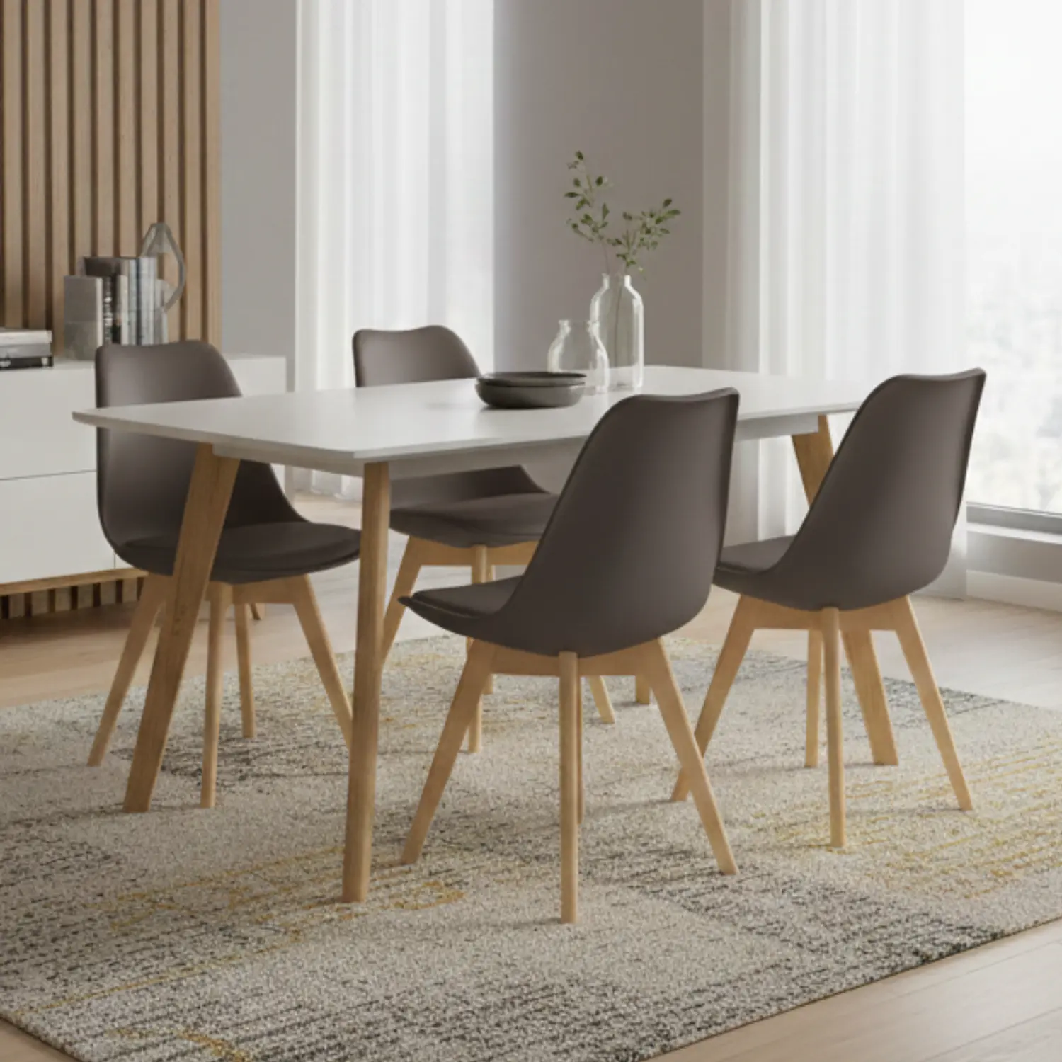 Comedor Rectangular Moderno Tapa Blanca mas 4 Sillas Tulip Nórdicas 7