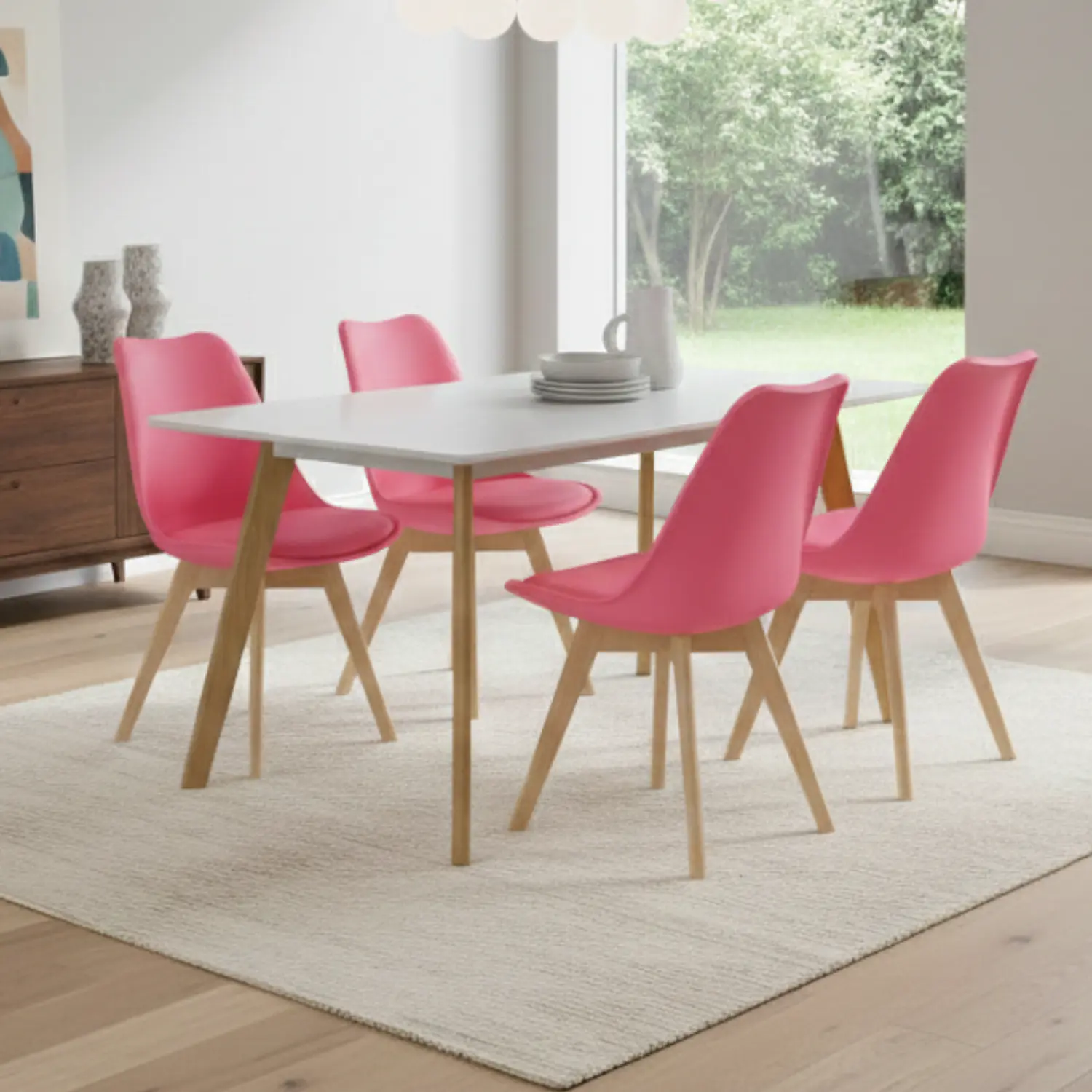 Comedor Rectangular Moderno Tapa Blanca mas 4 Sillas Tulip Nórdicas 15