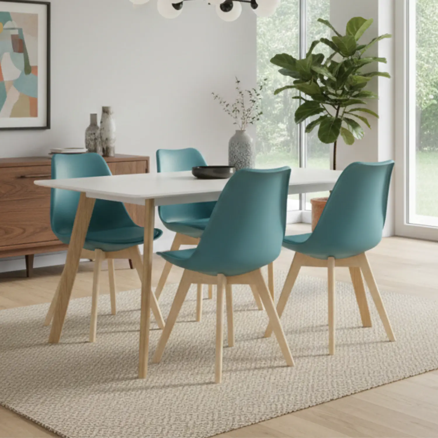 Comedor Rectangular Moderno Tapa Blanca mas 4 Sillas Tulip Nórdicas 13