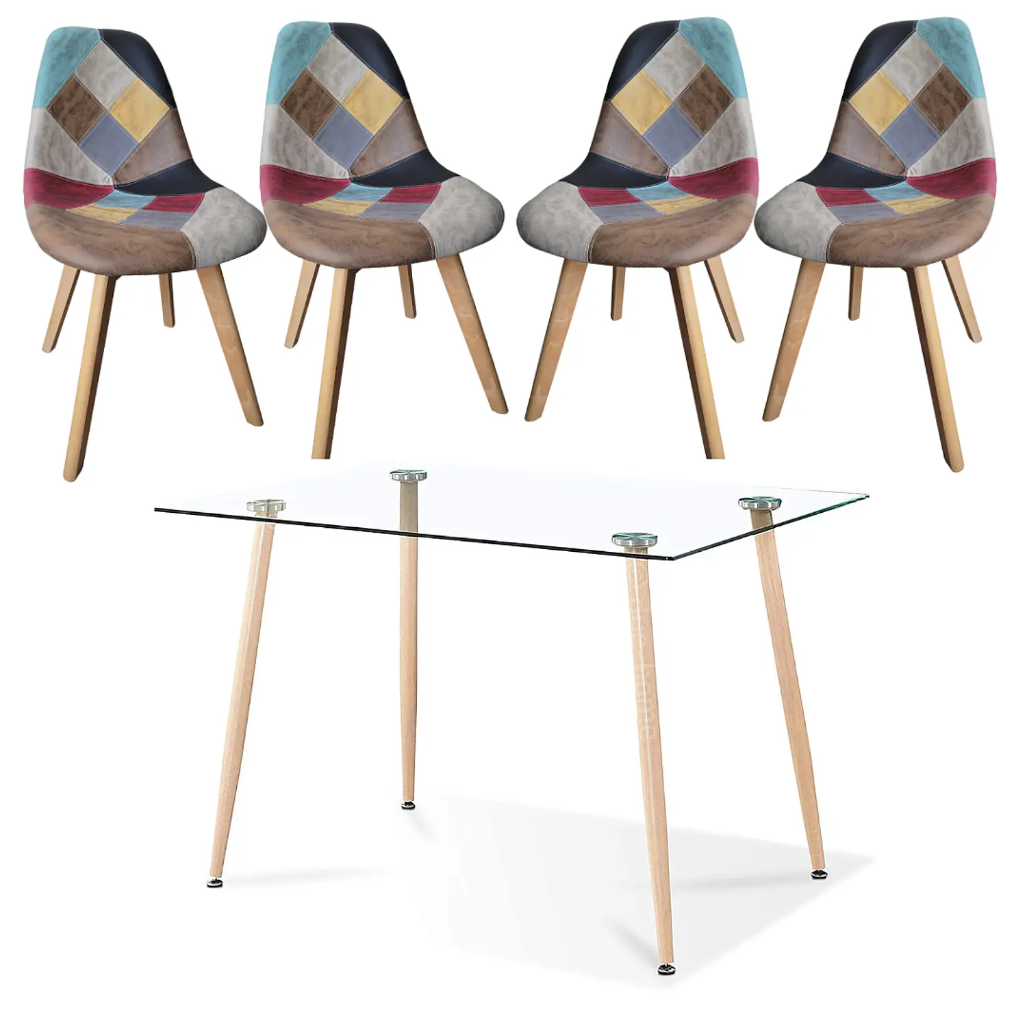 Comedor Moderno Vidrio con 4 Sillas Patchwork Davinci 2
