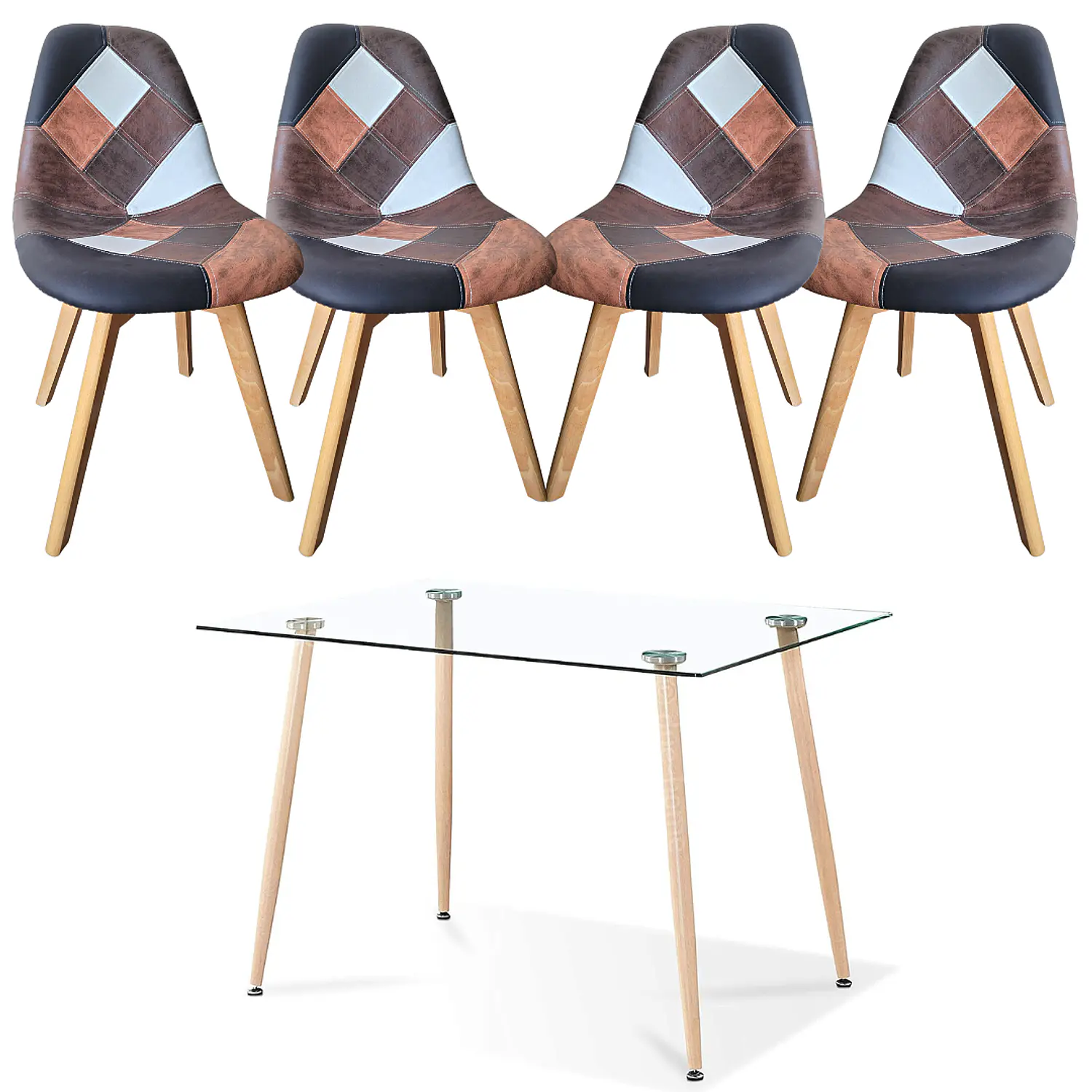 Comedor Moderno Vidrio con 4 Sillas Patchwork Davinci 4