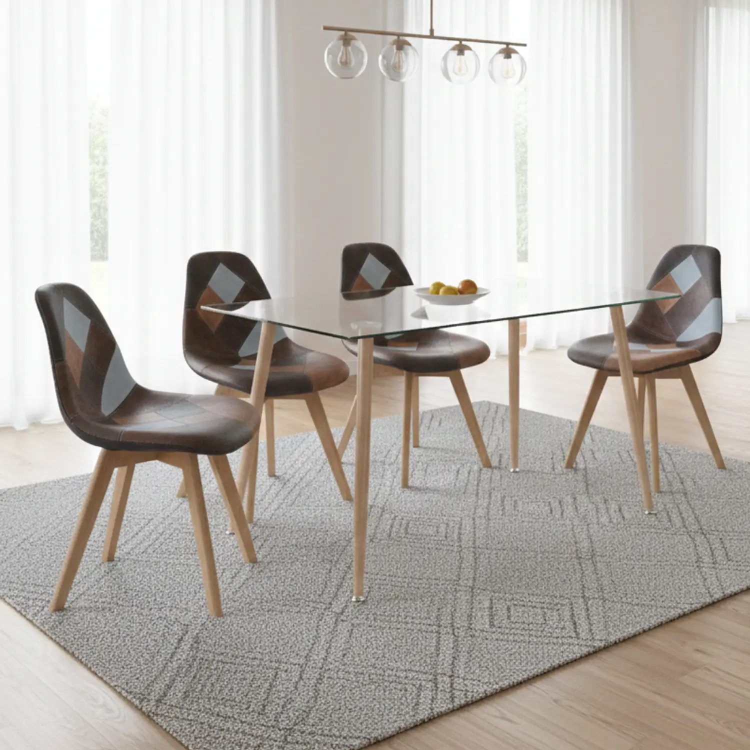Comedor Moderno Vidrio con 4 Sillas Patchwork Davinci 1
