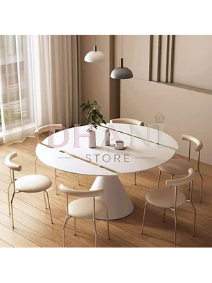 Comedor Blanco Redondo Expandible a Rectangular y 6 Sillas Tapizadas
