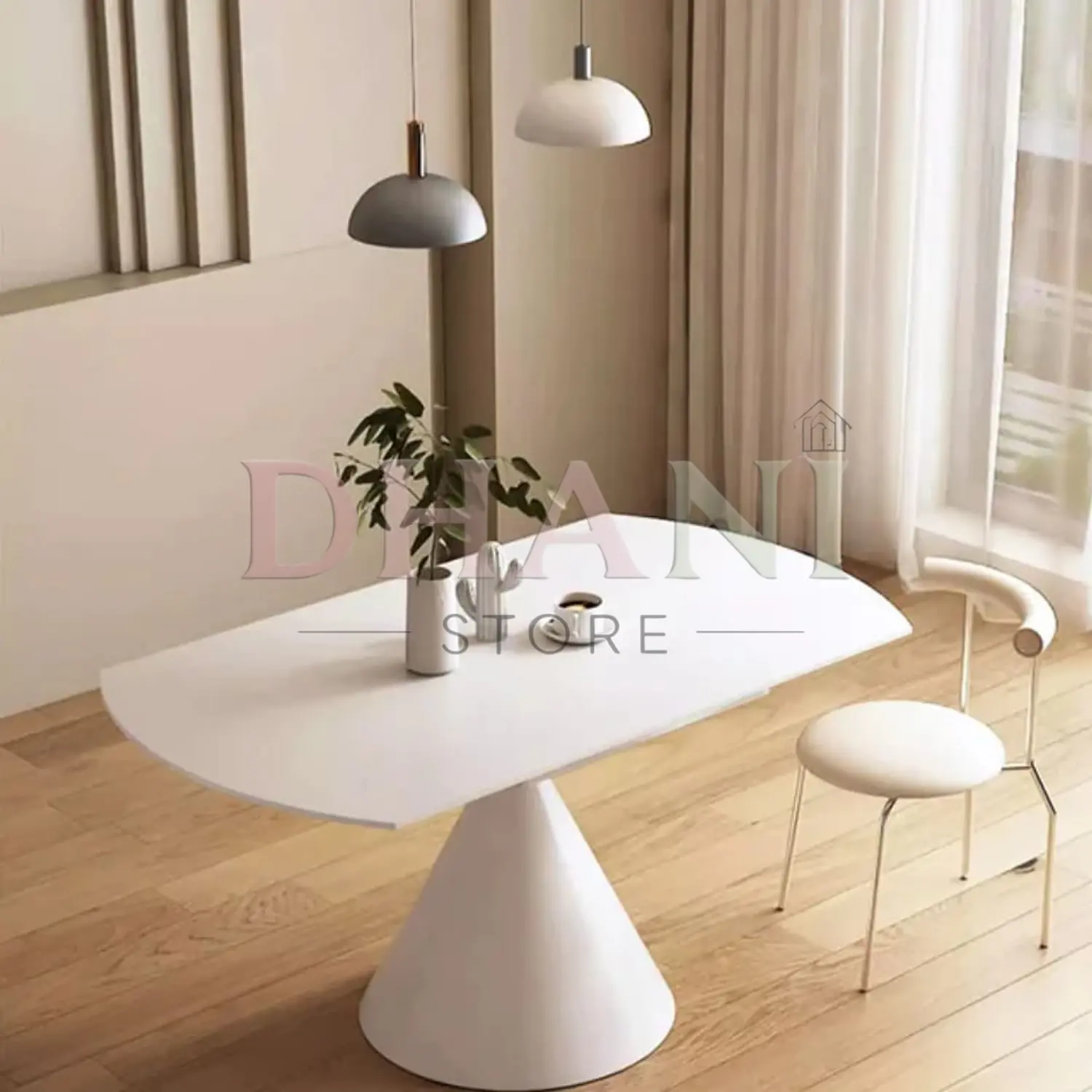 Comedor Blanco Redondo Expandible a Rectangular y 6 Sillas Tapizadas 2