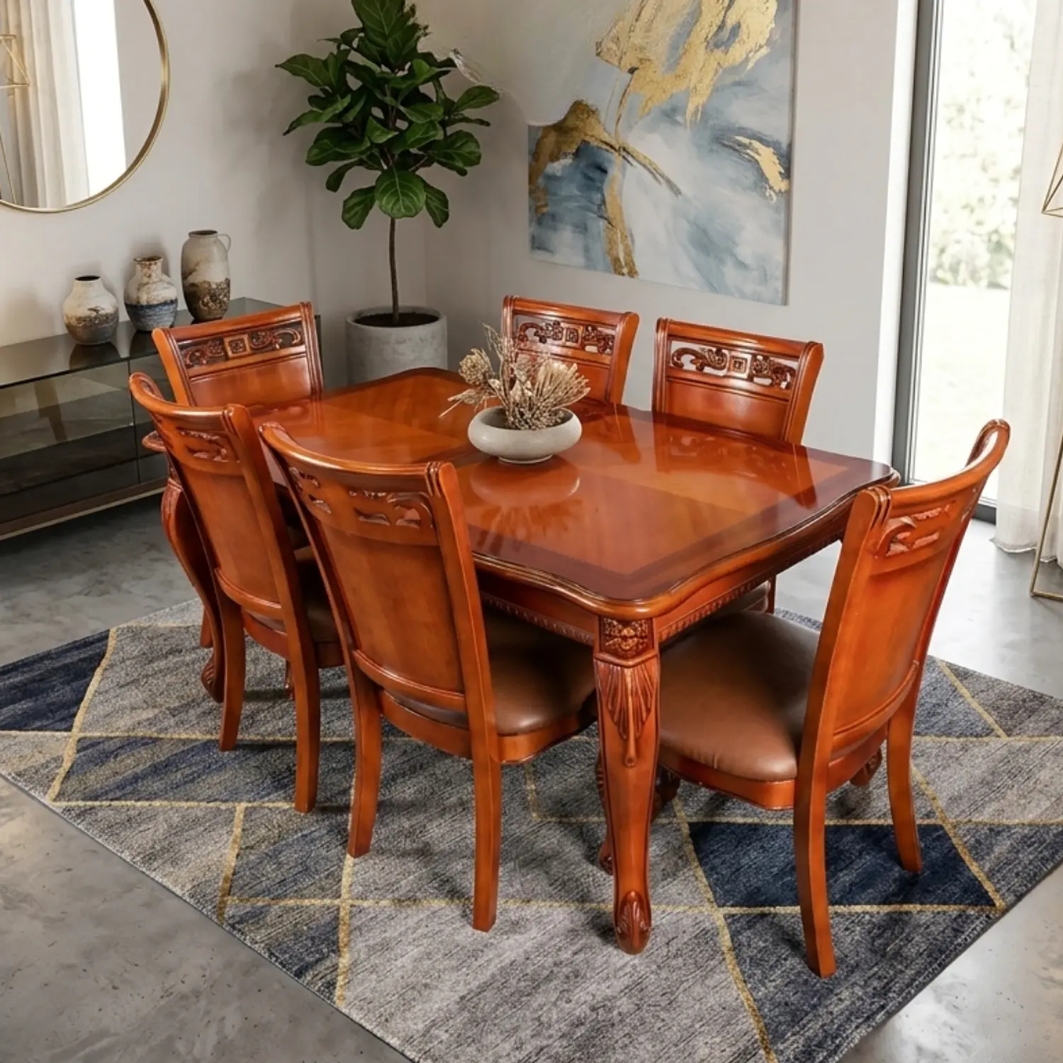 Comedor Rectangular Extensible de Madera 6 a 8 Sillas Tapizadas 2