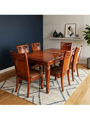 Comedor Rectangular Extensible de Madera 6 a 8 Sillas Tapizadas
