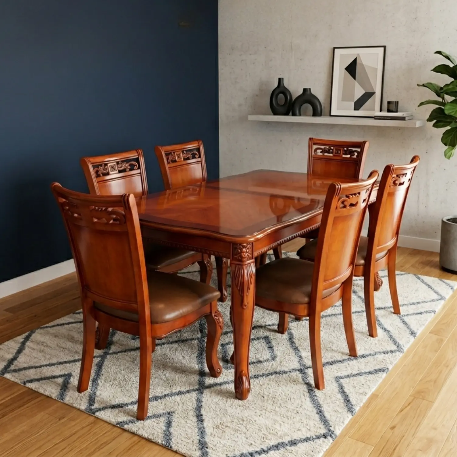 Comedor Rectangular Extensible de Madera 6 a 8 Sillas Tapizadas 1