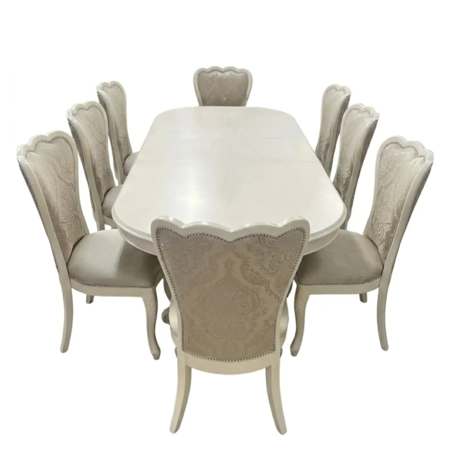 Comedor Blanco Hueso Extensible Retráctil 6 a 8 Sillas Tapizadas Estilo Clásico 5