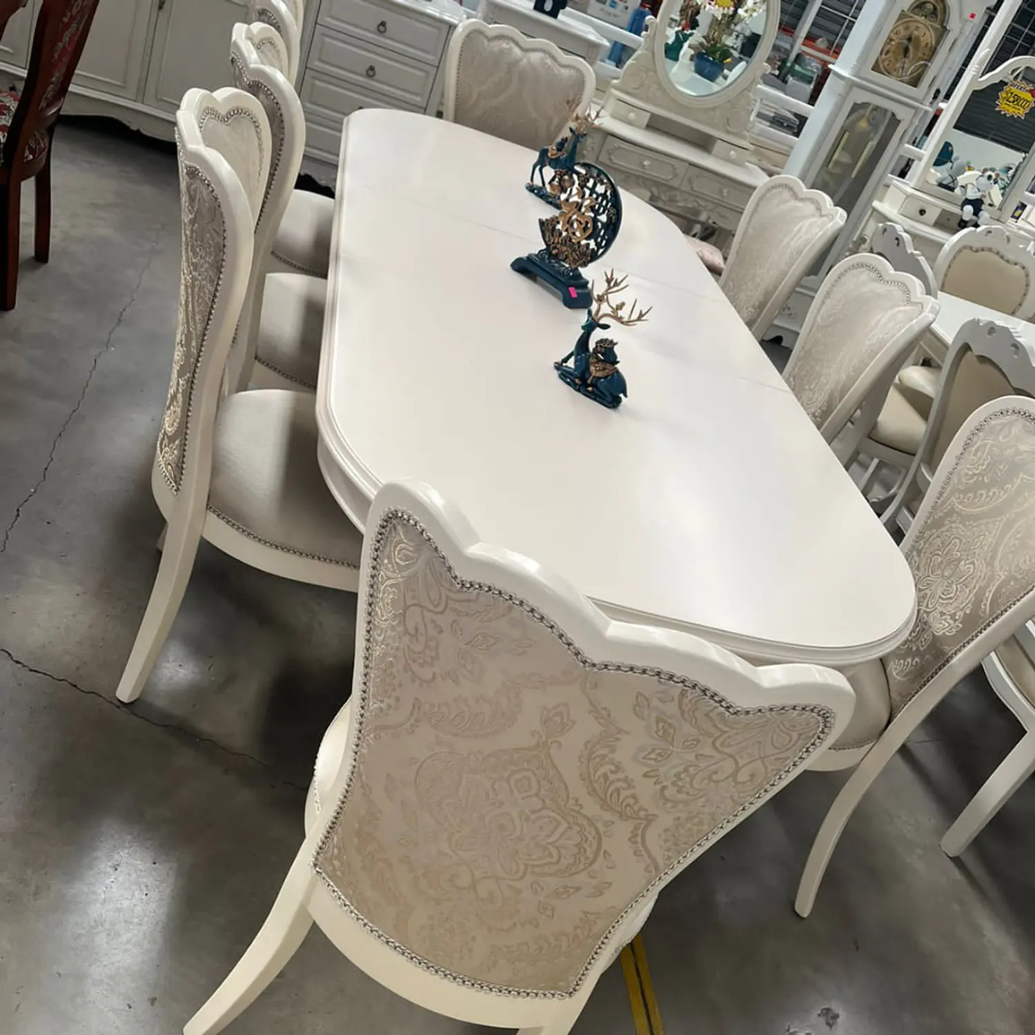 Comedor Blanco Hueso Extensible Retráctil 6 a 8 Sillas Tapizadas Estilo Clásico 8