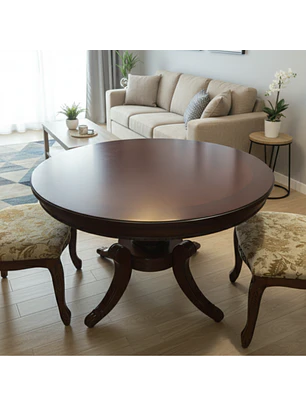 Mesa de Comedor Redonda Clásica de Madera Caoba