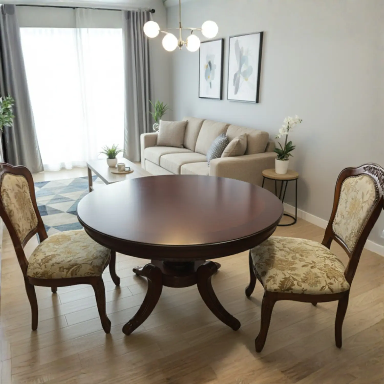 Mesa de Comedor Redonda Clásica de Madera Caoba 2