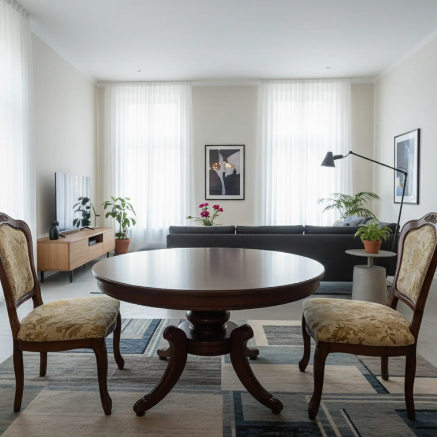 Mesa de Comedor Redonda Clásica de Madera Caoba 3