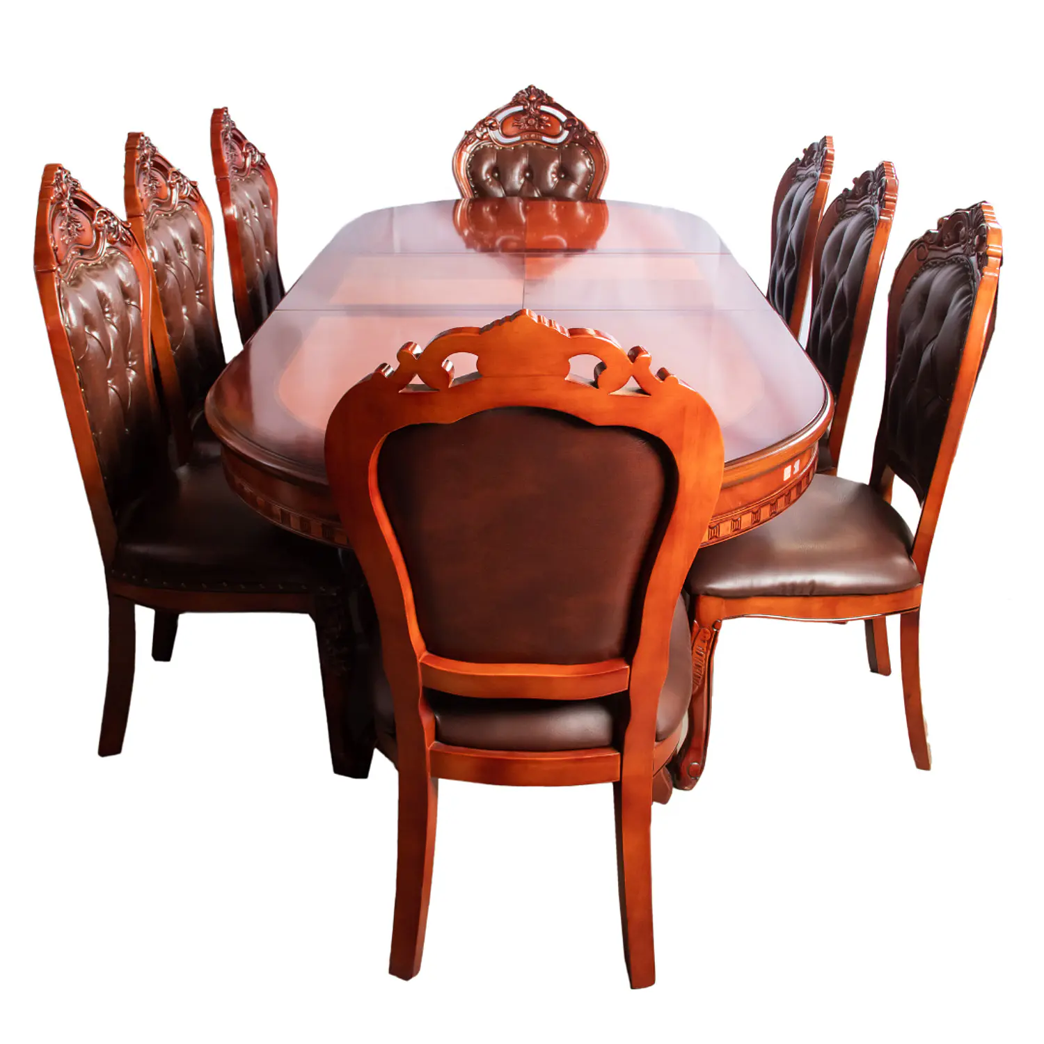 Comedor Clásico Retangular Retráctil de Madera con 8 Sillas 6