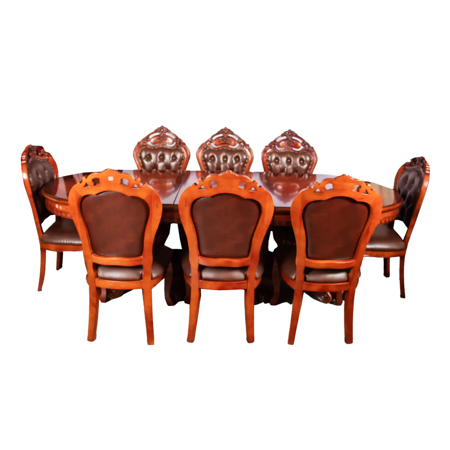 Comedor Clásico Retangular Retráctil de Madera con 8 Sillas 5