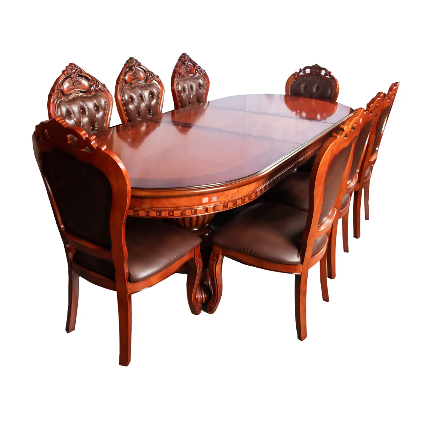 Comedor Clásico Retangular Retráctil de Madera con 8 Sillas 4