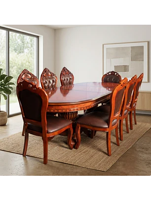 Comedor Clásico Retangular Retráctil de Madera con 8 Sillas
