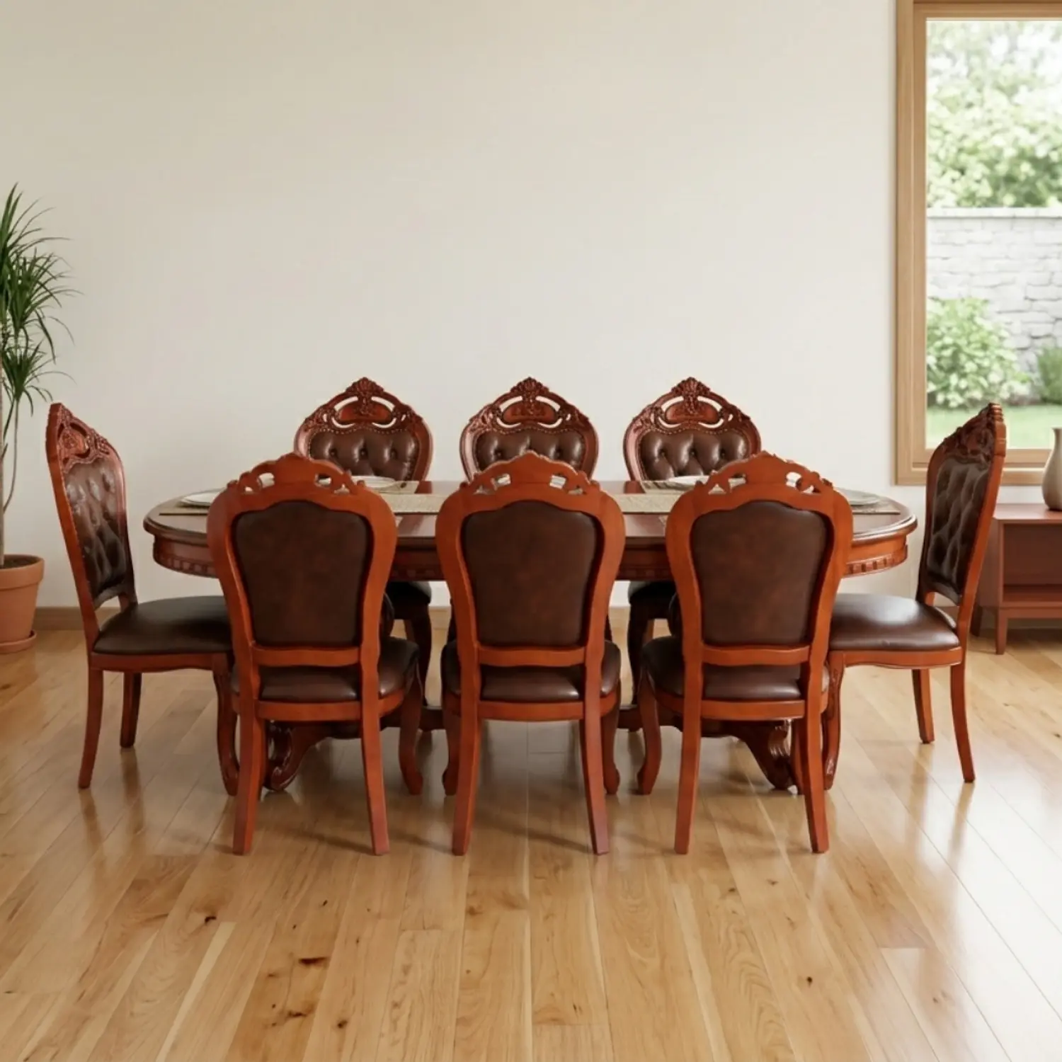 Comedor Clásico Retangular Retráctil de Madera con 8 Sillas 2