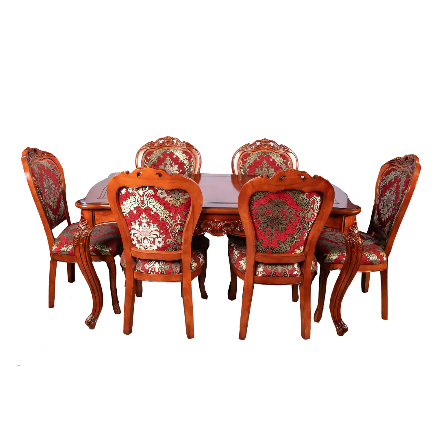 Comedor Clásico de Madera Caoba con 6 Sillas Tapizadas 2