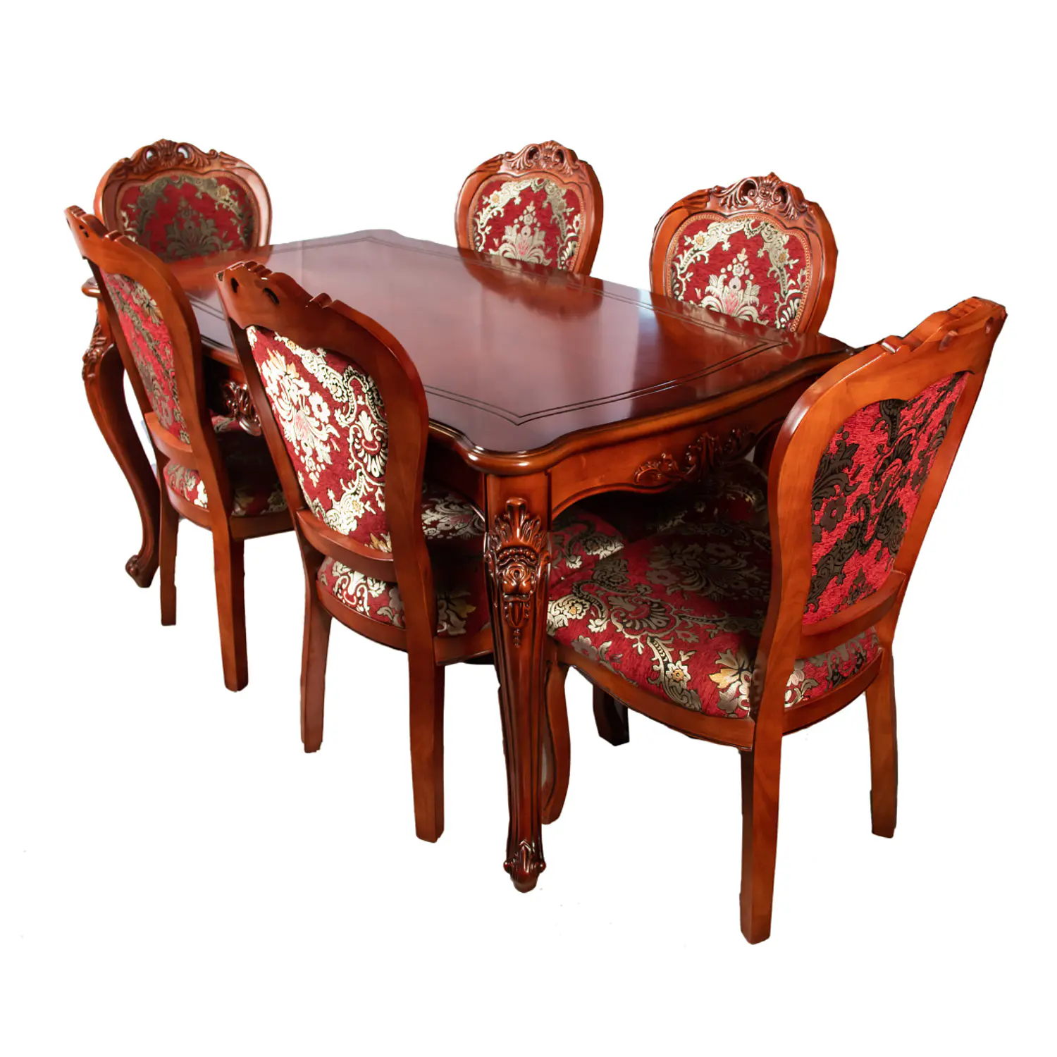 Comedor Clásico de Madera Caoba con 6 Sillas Tapizadas 3