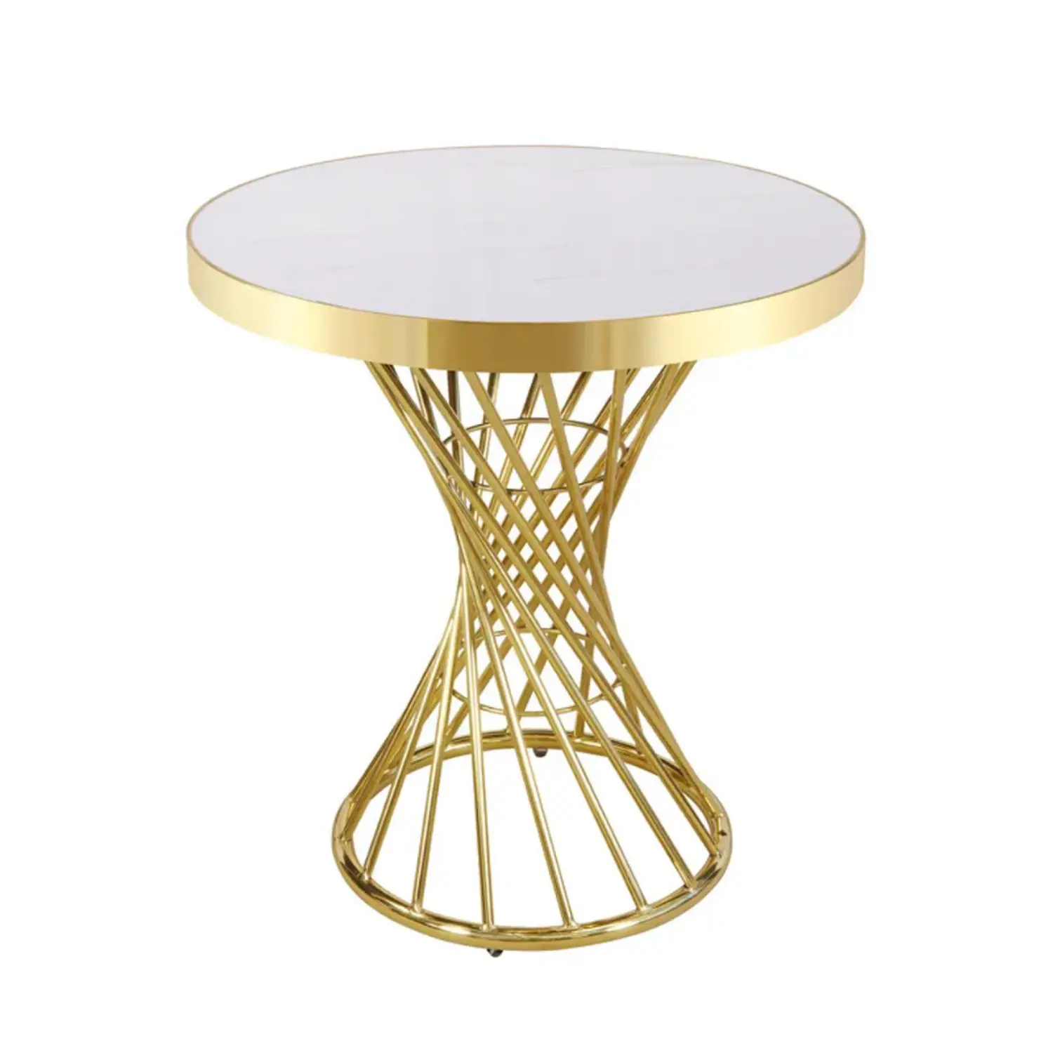 Mesa de Centro Redonda con Mármol Blanco y Base Dorada o Plateada 2