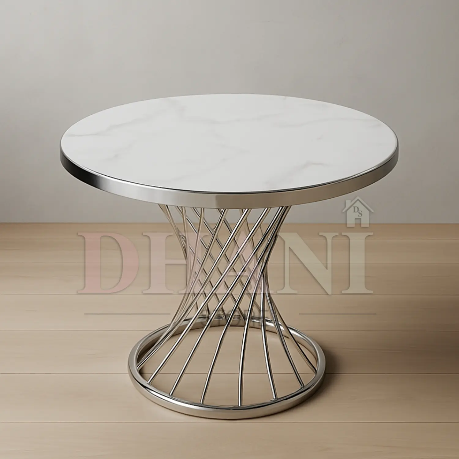 Mesa de Centro Redonda con Mármol Blanco y Base Dorada o Plateada 8