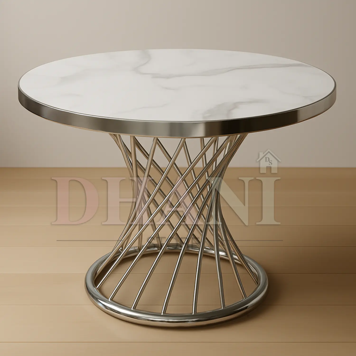 Mesa de Centro Redonda 80 cm Base Plateada con Cubierta Tipo Mármol 7