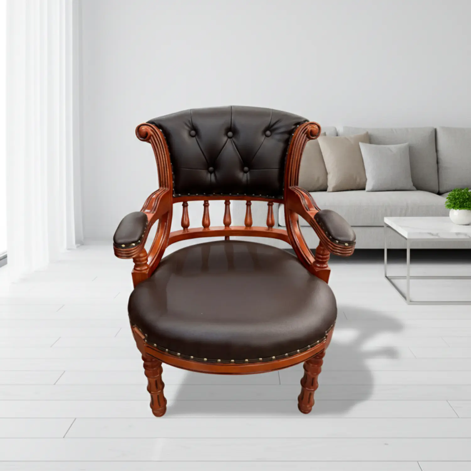 Sitial Clásico Capitoné de Roble Americano con Ecocuero | Silla Vintage Elegante | Grecia 2