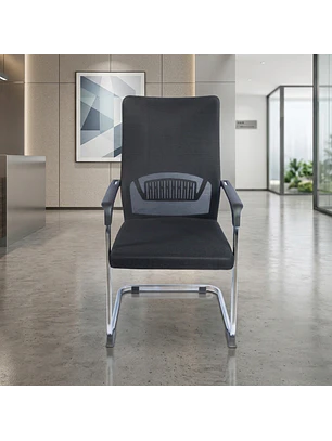 Silla de Visita Oficina Negra de Malla Ergonómica con Brazos y Base Cromada
