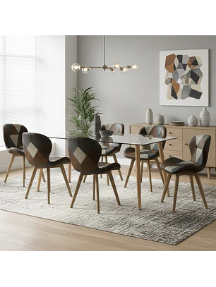 Comedor de Vidrio Rectangular y 6 Sillas Mariposa Davinci