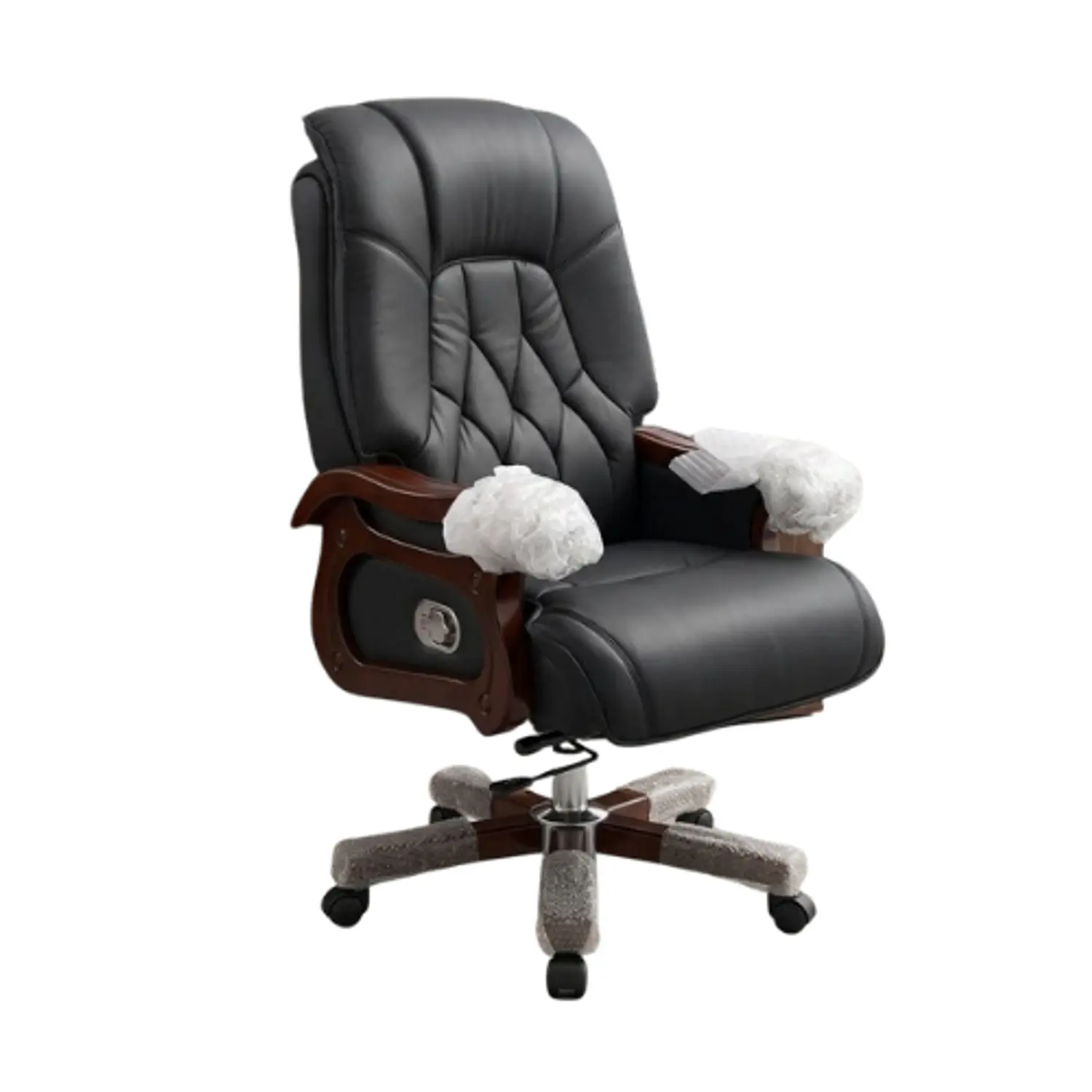Silla de Escritorio Gerencial en Ecocuero Negro con Brazos de Madera Ergonómica  5