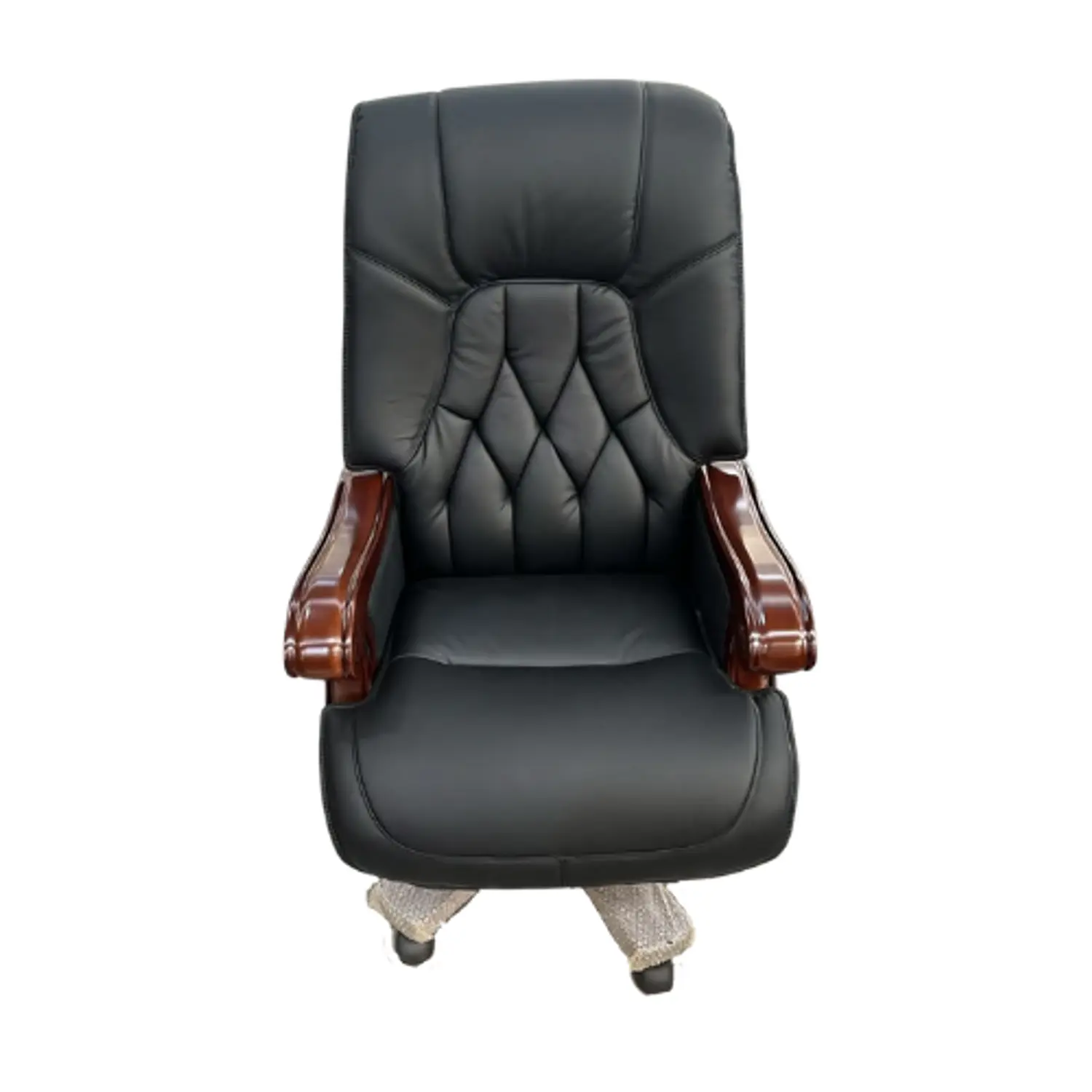 Silla de Escritorio Gerencial en Ecocuero Negro con Brazos de Madera Ergonómica  4