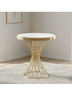 Mesa Lateral Dorada con Efecto Mármol Estilo Glam 60 cm