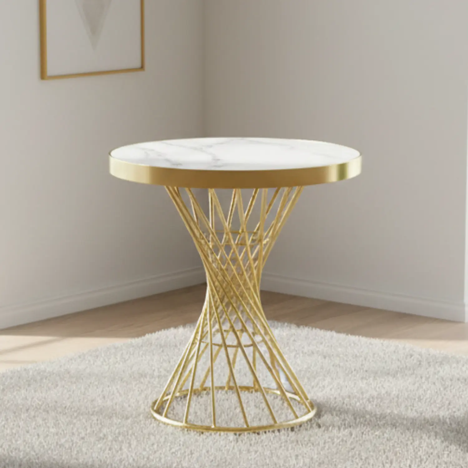 Mesa Lateral Dorada de Mármol Estilo Glam 60 cm 1