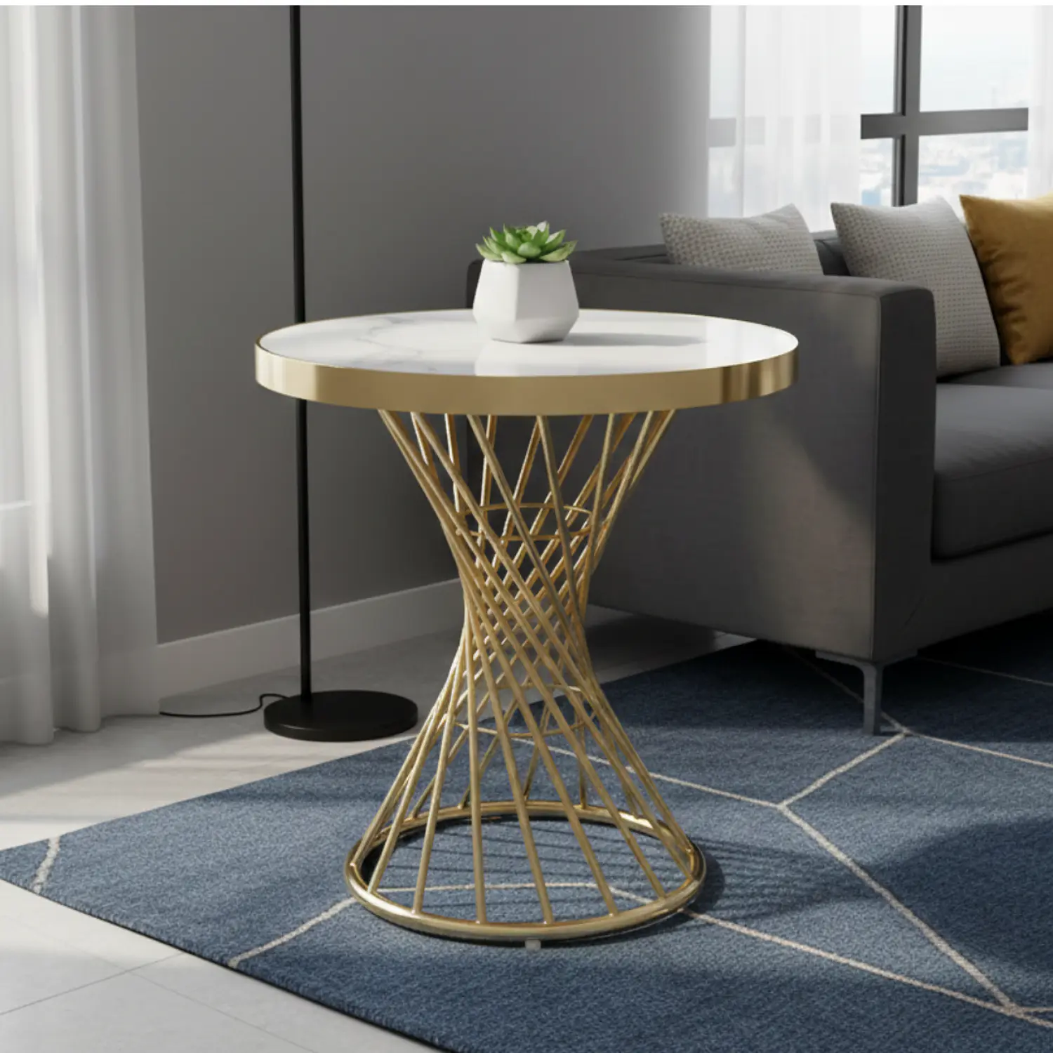 Mesa Lateral Dorada de Mármol Estilo Glam 60 cm 3