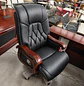 Silla de Escritorio Gerencial de cuero Negro con Brazos de Madera - Miniatura 5