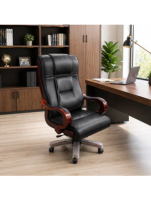 Silla de Escritorio Gerencial Ergonómica Ejecutiva en cuero con Base de Madera para Oficina
