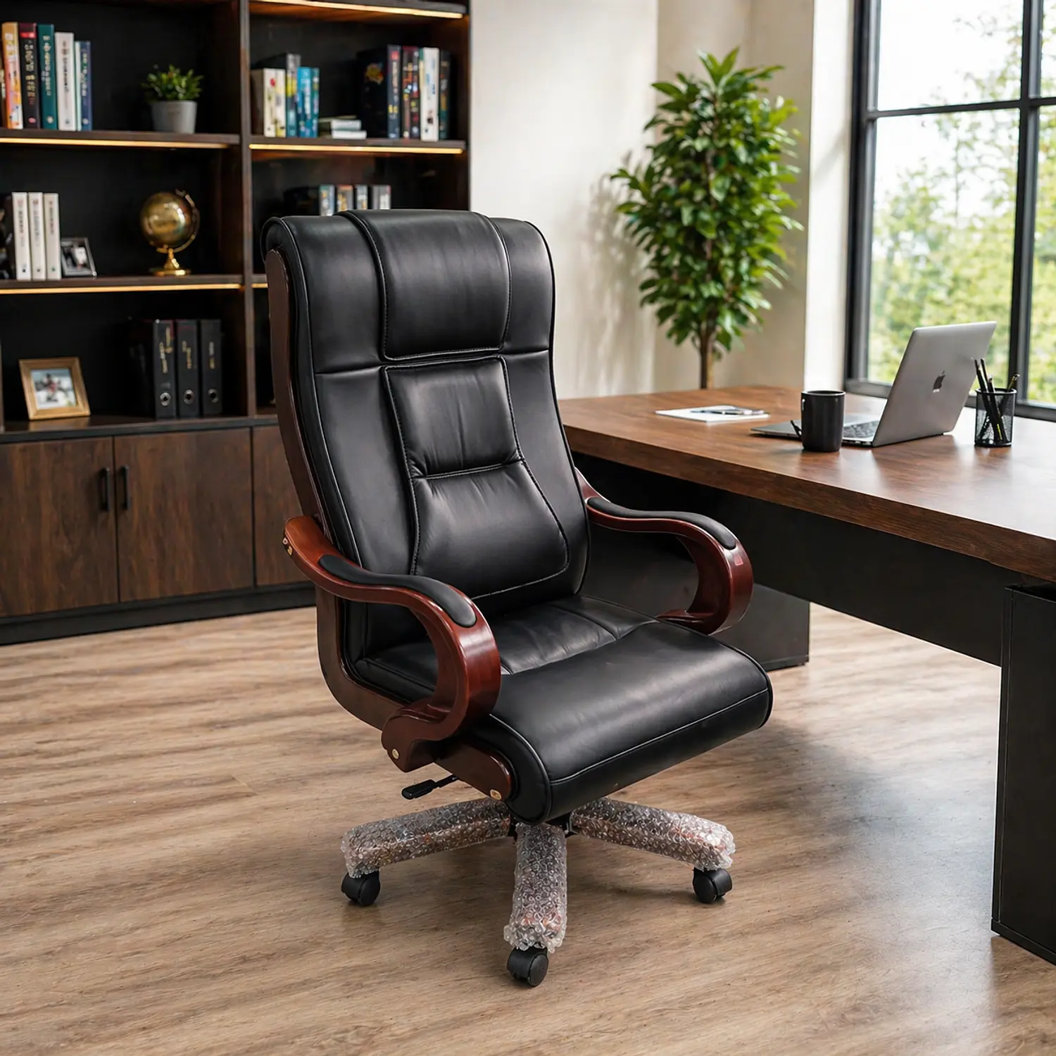 Silla de Escritorio Gerencial Ergonómica Ejecutiva en cuero con Base de Madera para Oficina 3