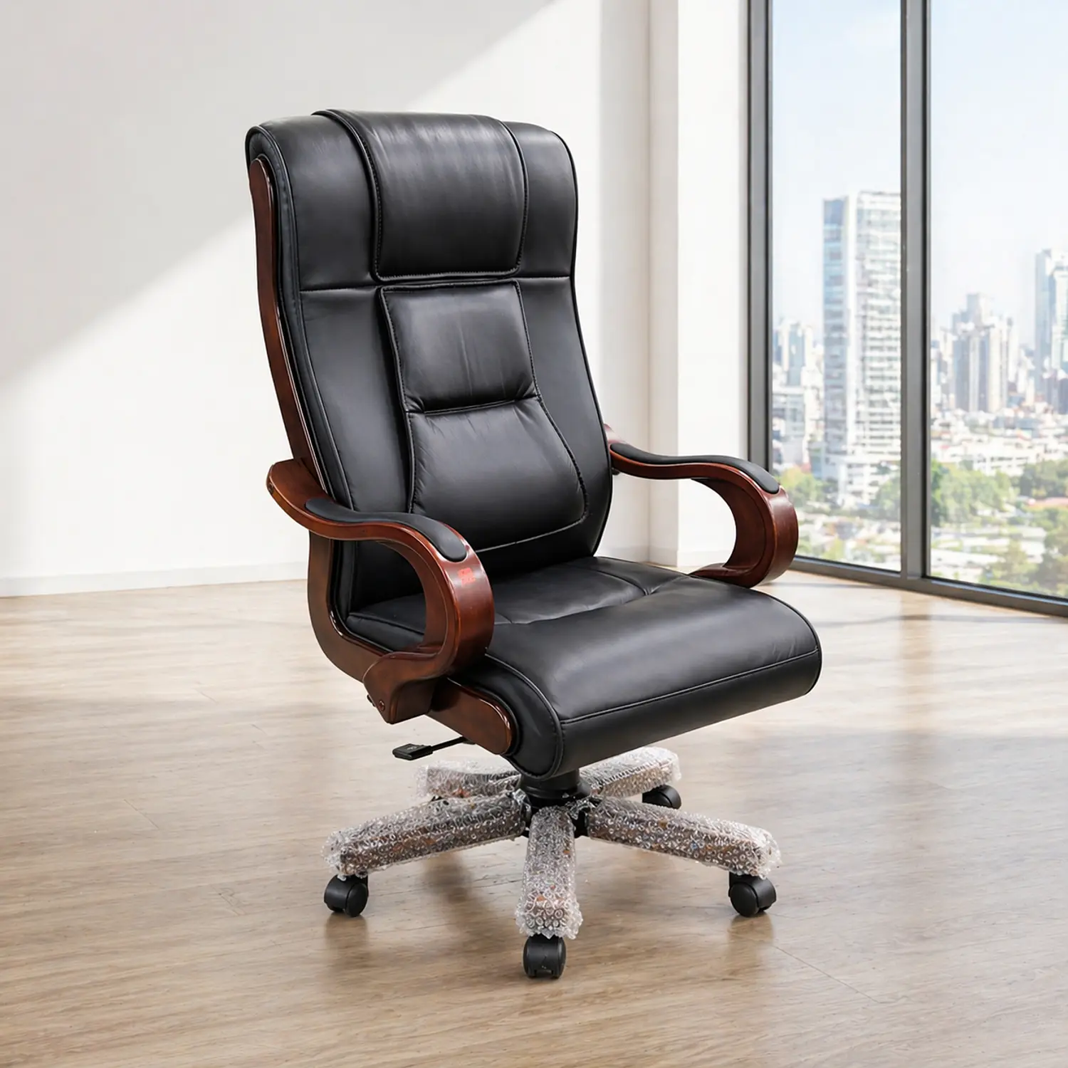 Silla de Escritorio Gerencial Ergonómica Ejecutiva en cuero con Base de Madera para Oficina 2