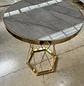 Mesa Lateral Efecto Mármol Gris Redonda con Base Dorada - Miniatura 4