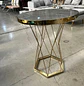 Mesa Lateral Efecto Mármol Gris Redonda con Base Dorada - Miniatura 7
