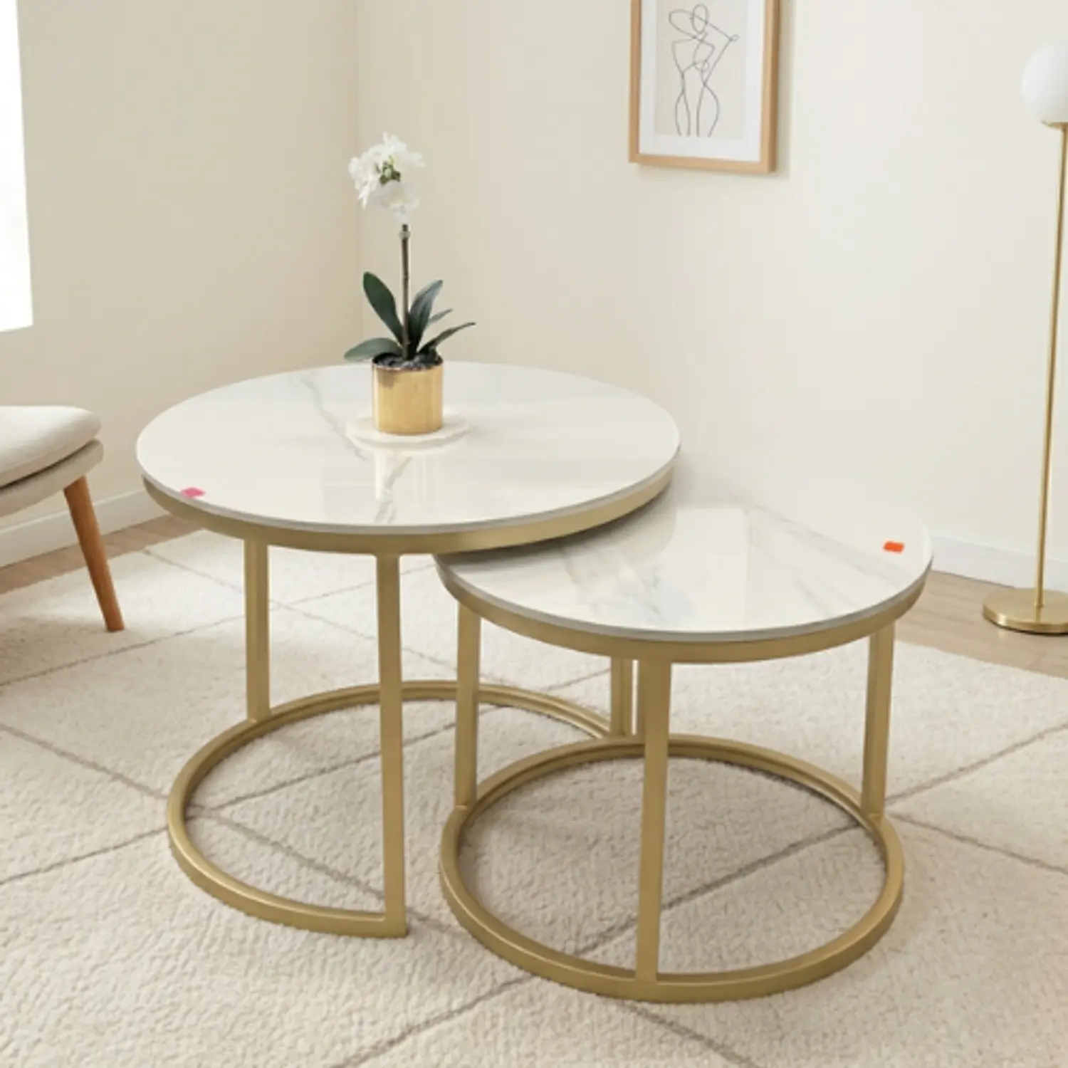 Mesa de Centro Doble Nido con Cubierta Piedra Sinterizada 1