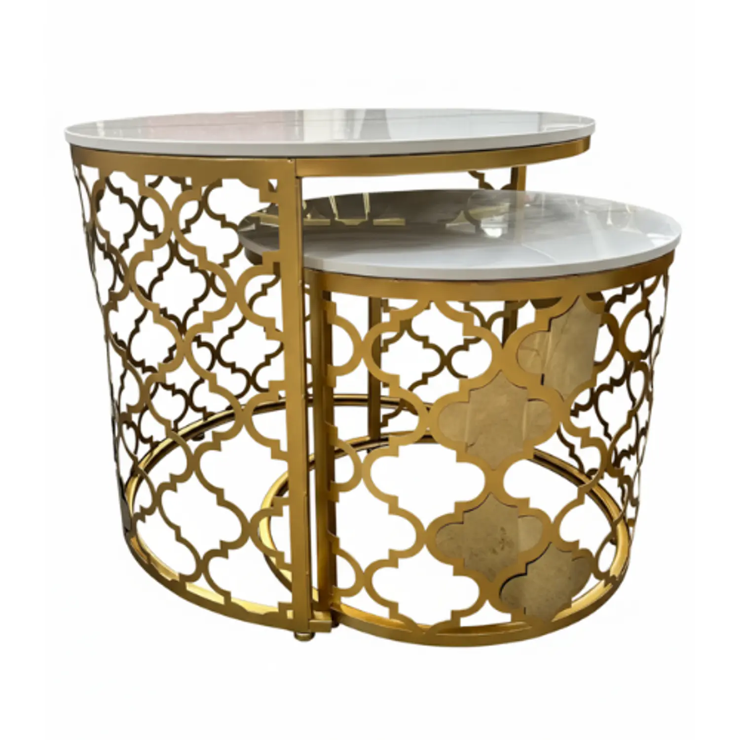 Mesa de Centro Doble Nido Dorada con Piedra Sinterizada 2